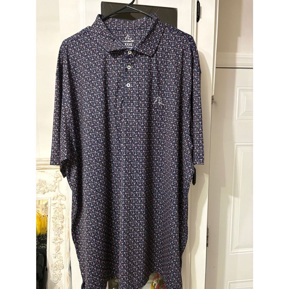 NWOT RHOBACK XXXL Navy Micro-Print Performance Polo Navy Blue